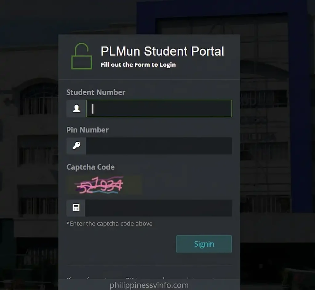 Open your web browser and access the official PLMun Student Portal login page.