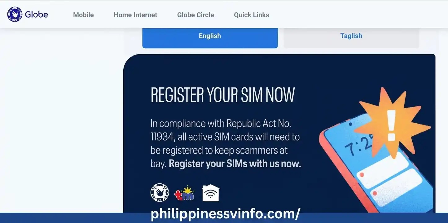 Step 1: Visit the Official Globe sim registration Website
Open your preferred web browser and access the official sim registration globe website to begin the registration process.