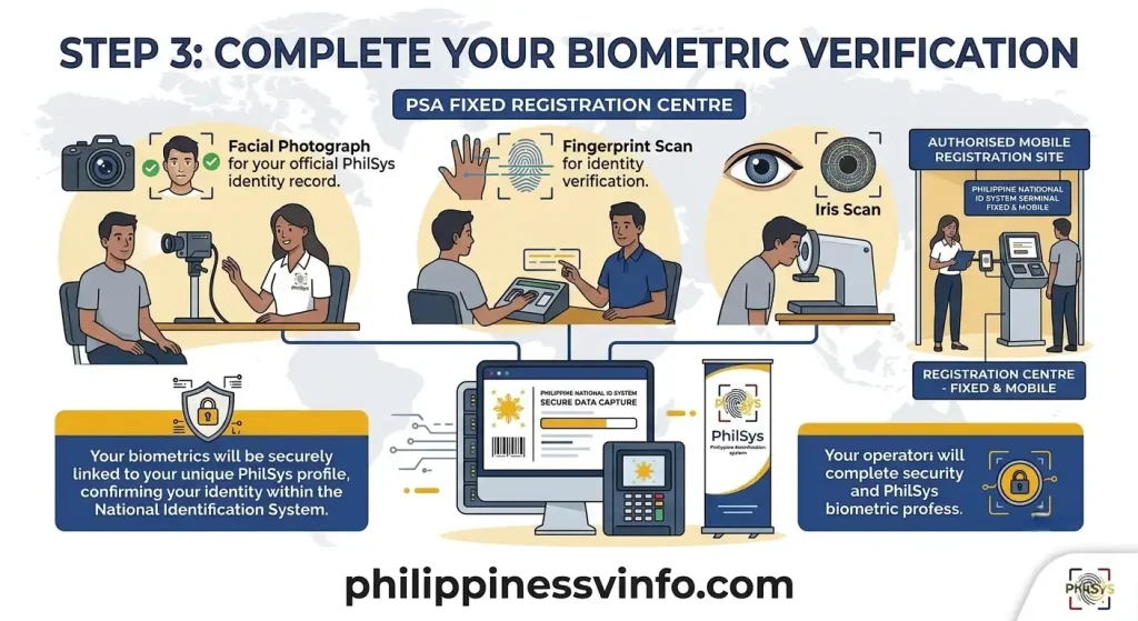 Visit a PSA Fixed Registration Centre or an authorised mobile registration site to complete your biometric verification.