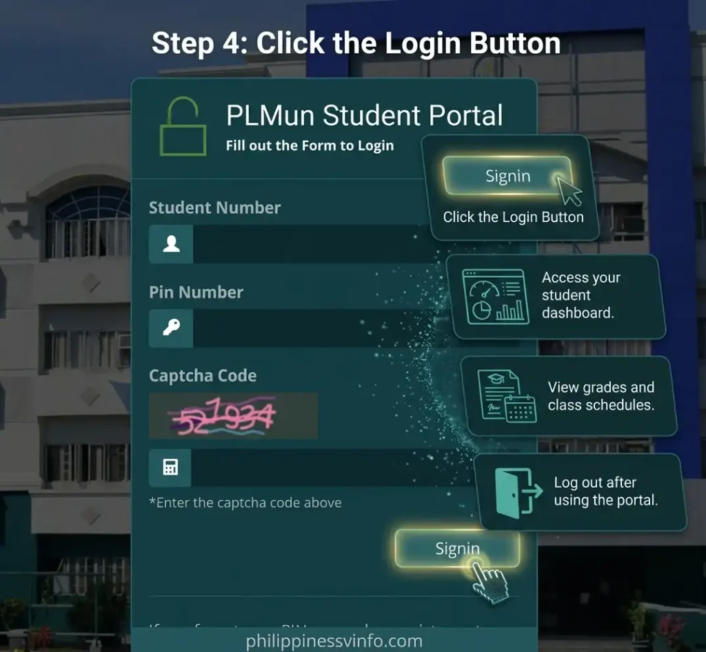 Click the Login button to access your account. Once signed in, you can manage your academic information from your dashboard.