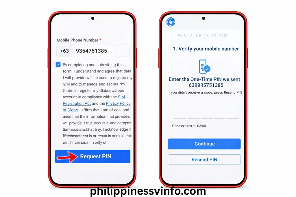 Enter the TM mobile number you wish to register (beginning with 09).